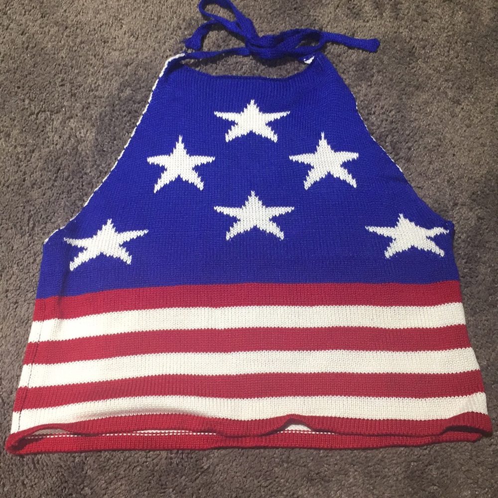AMERICAN FLAG KNIT HALTER TOP!